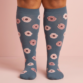 Grey flowers wide calf compression socks knee-high