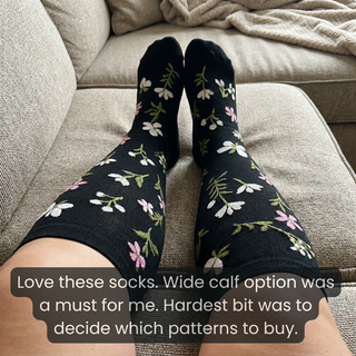 Black garden floral wide calf compression socks knee-high review
